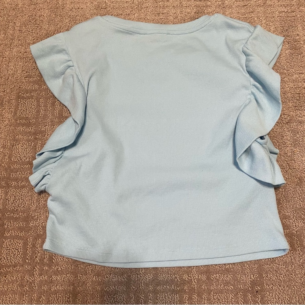 {Zara} Baby Blue Ribbed Sleeveless Crop Top | Ruffles ~ Size Small - Picture 6 of 16